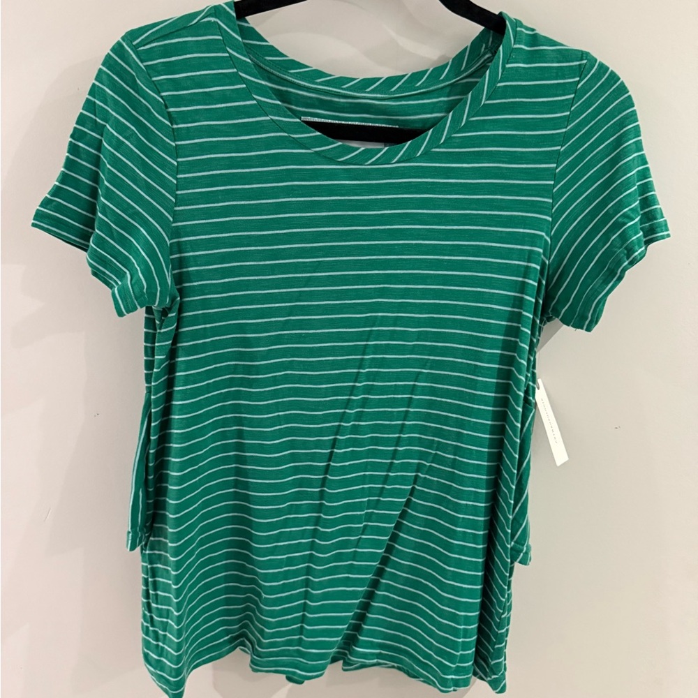 Anthropologie Green Striped Short Sleeve Tee